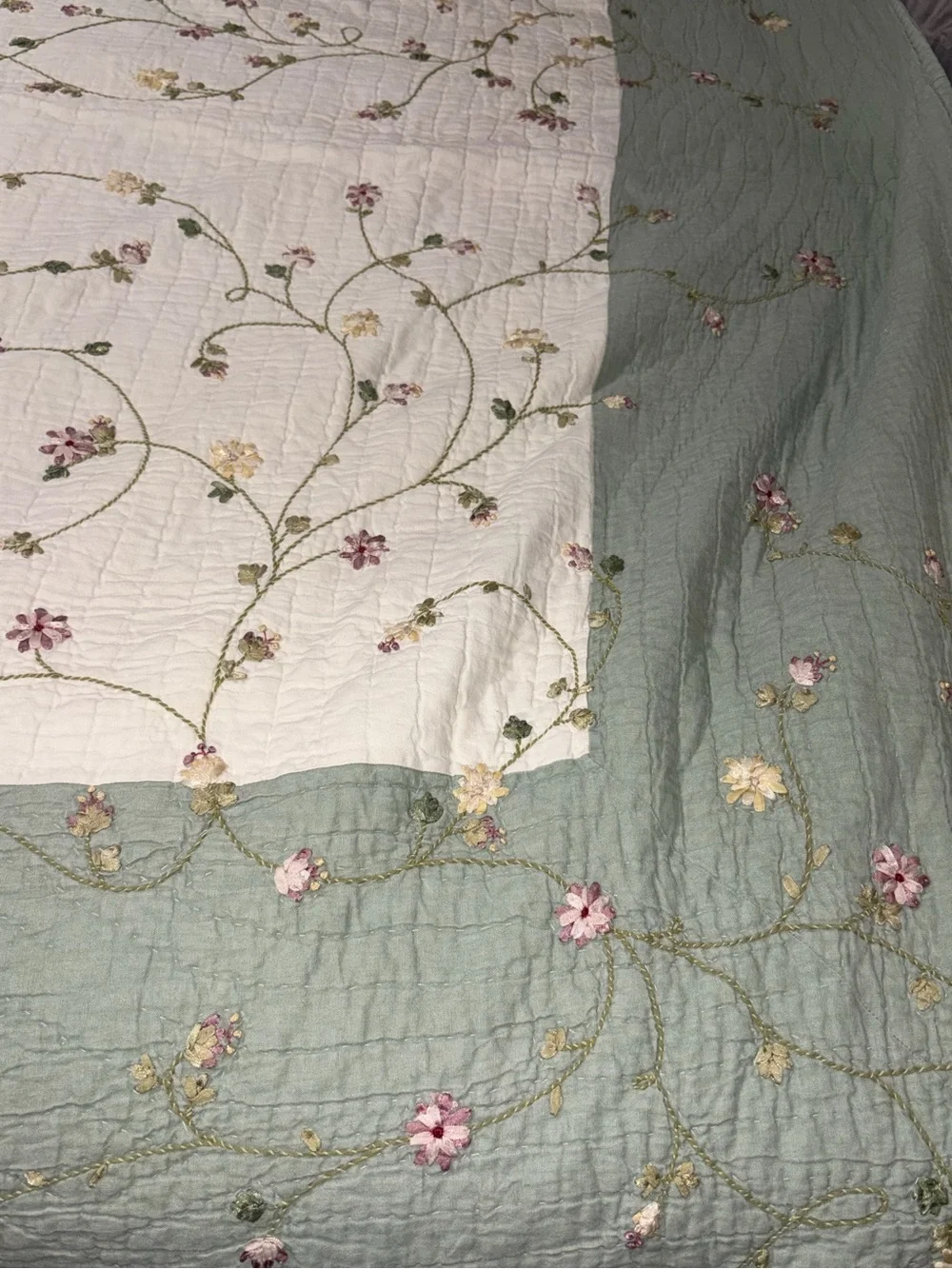 RARE Sunham Home quilt embroidered Floral Bedspread Cottagecore shabby chic